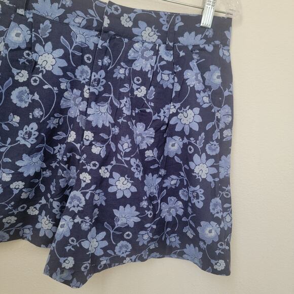 MNG Sz 8 Palermo 330 Shorts Floral Blue Linen Cotton Coastal Beachy Vacation NWT - Picture 7 of 12